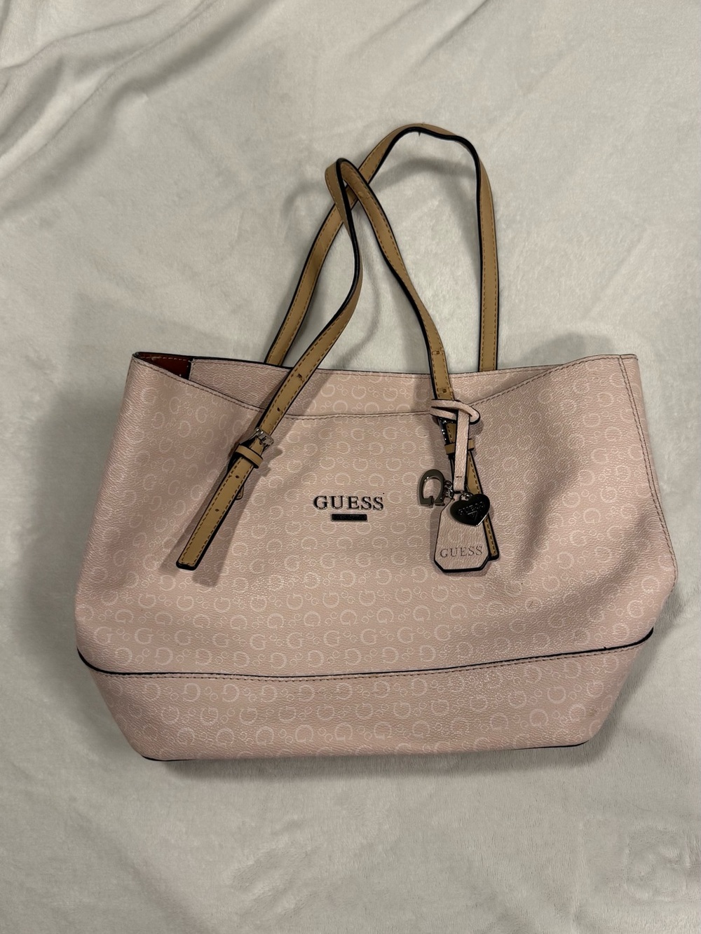 GUESS Pink Tote Bag with Tan Handles